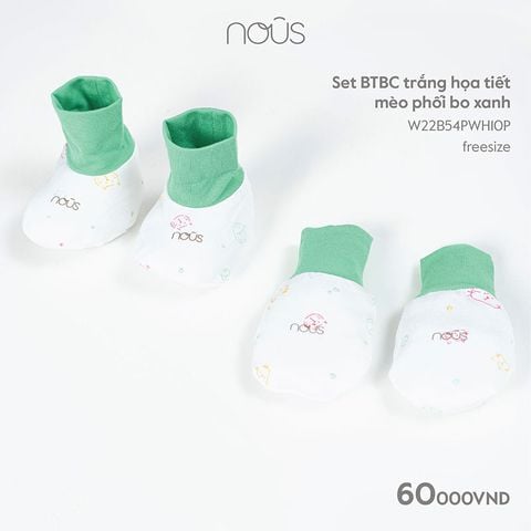  Set BTBC trắng họa tiết mèo phối bo xanh 