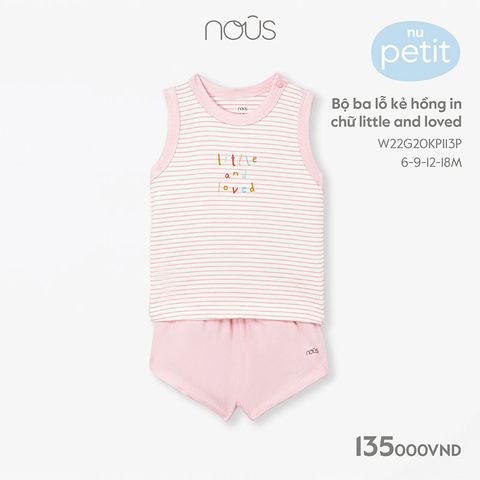  Bộ ba lỗ kẻ hồng in chữ little and loved 