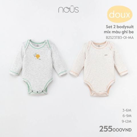  Set 2 bodysuit mix màu ghi be 
