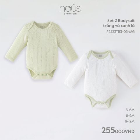  Set 2 Bodysuit trắng và xanh lá 