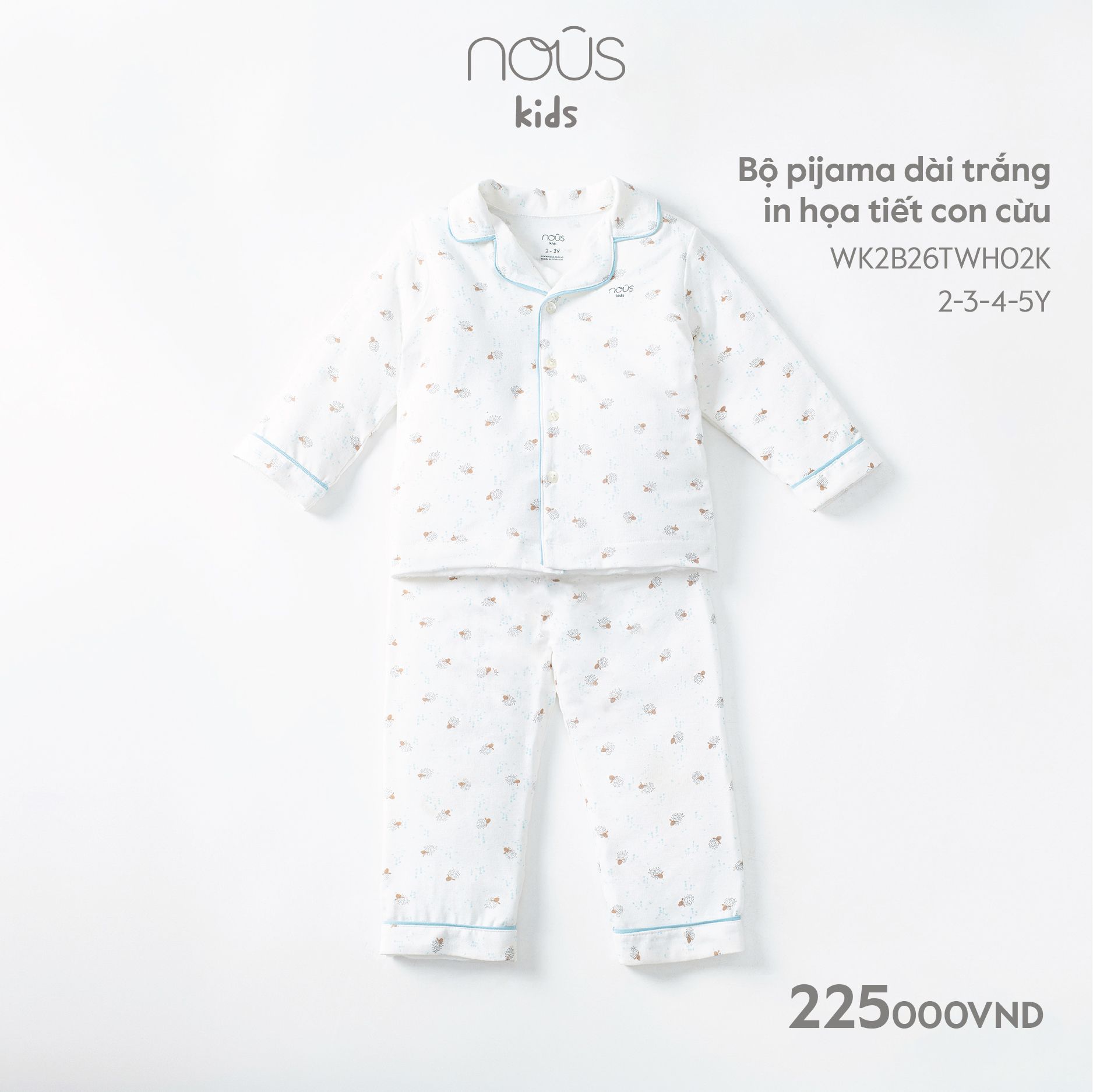 Bộ pijama dài trắng in họa tiết con cừu Nous Kids 2022 