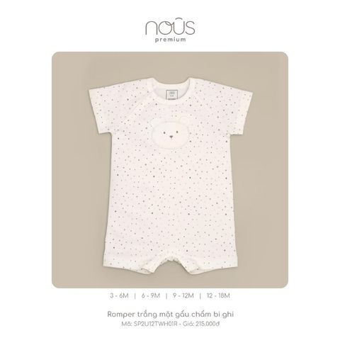  Romper trắng mặt gấu chấm bi ghi 