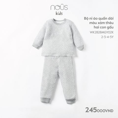 Bộ nỉ áo quần dài màu xám thêu hai con gấu 