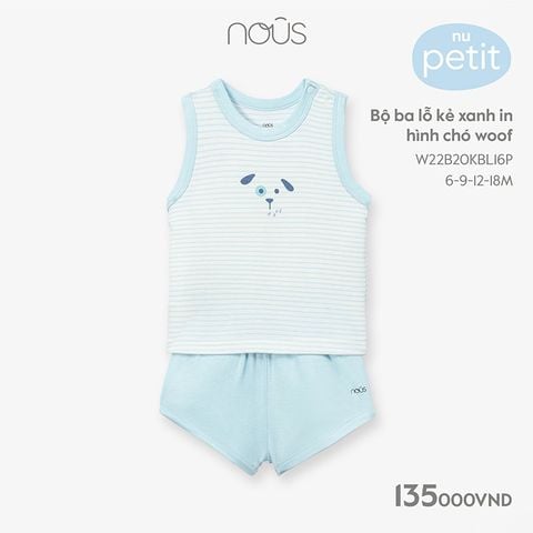  Bộ ba lỗ kẻ xanh in hình chó woof 