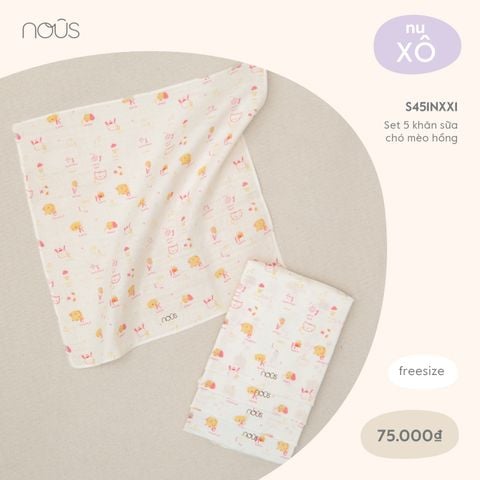  Set 5 khăn sữa chó mèo hồng 
