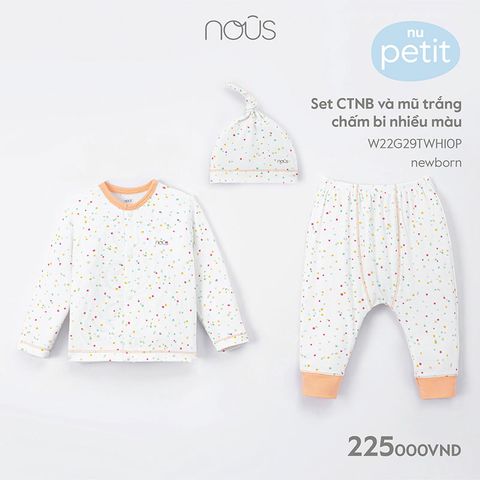  Set CTNB và mũ trắng chấm bi nhiều màu 