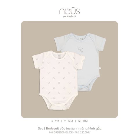  Set 2 Bodysuit cộc tay xanh trắng hình gấu 