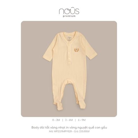 Body dài tất vàng nhạt in vòng nguyệt quế con gấu 
