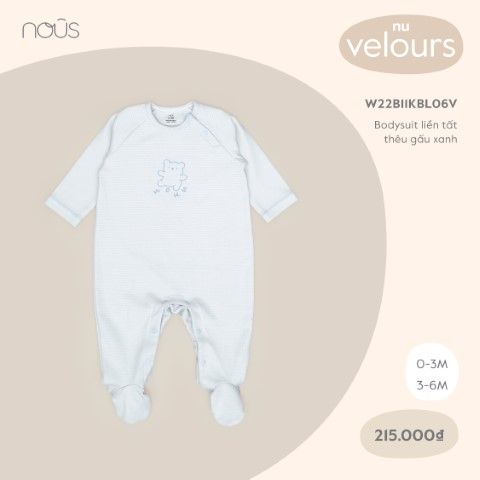  Bodysuit liền tất thêu gấu xanh 