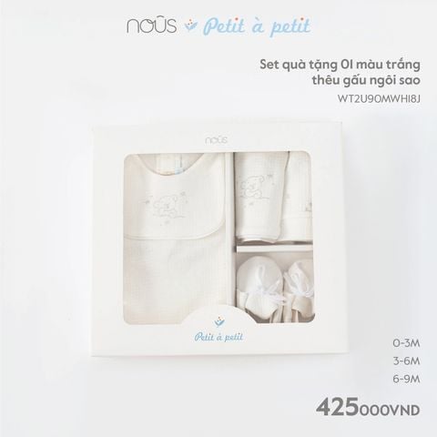  Set quà tặng newborn 01 màu trắng thêu gấu ngôi sao 