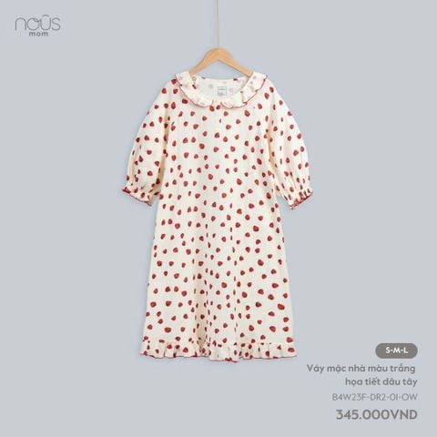  Váy mặc nhà màu trắng họa tiết dâu tây 