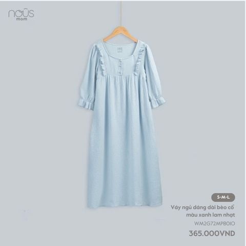  Váy ngủ dáng dài bèo cổ màu xanh lam nhạt 