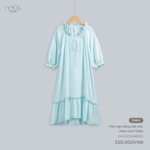  Váy ngủ dáng dài xòe màu xanh baby 