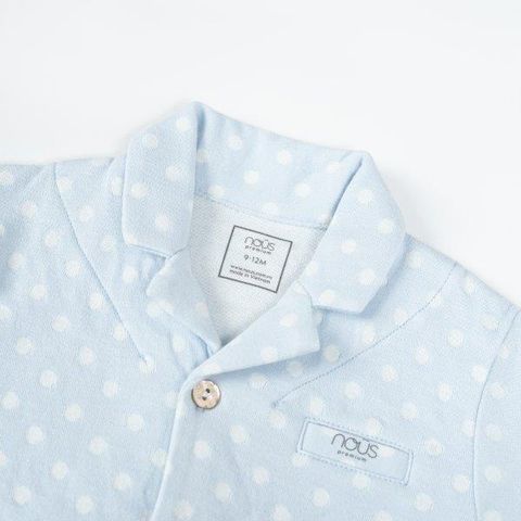  Bộ Pyjama dài màu xanh chấm bi trắng 