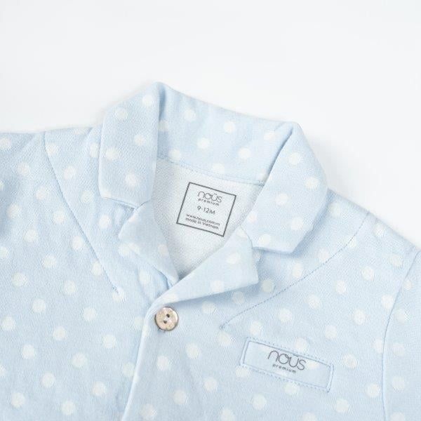  Bộ Pyjama dài màu xanh chấm bi trắng 