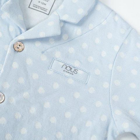  Bộ Pyjama dài màu xanh chấm bi trắng 