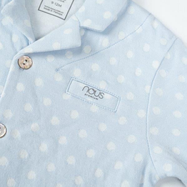  Bộ Pyjama dài màu xanh chấm bi trắng 