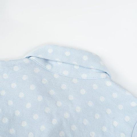  Bộ Pyjama dài màu xanh chấm bi trắng 