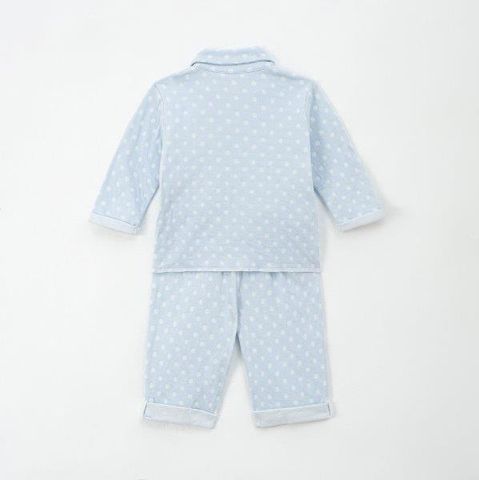  Bộ Pyjama dài màu xanh chấm bi trắng 