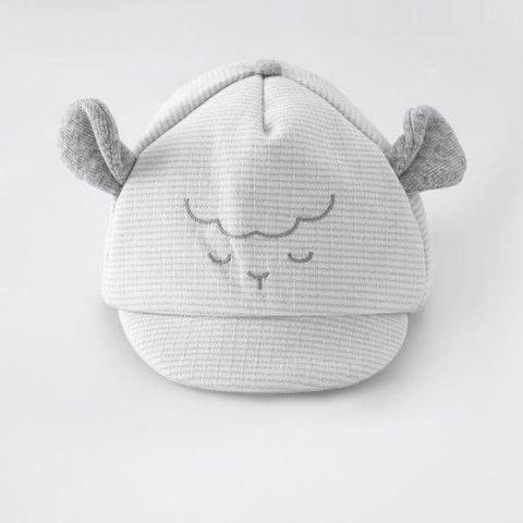  Set Romper kẻ xám kèm mũ thêu cừu 