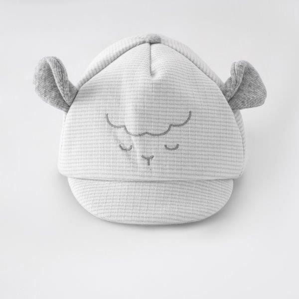  Set Romper kẻ xám kèm mũ thêu cừu 