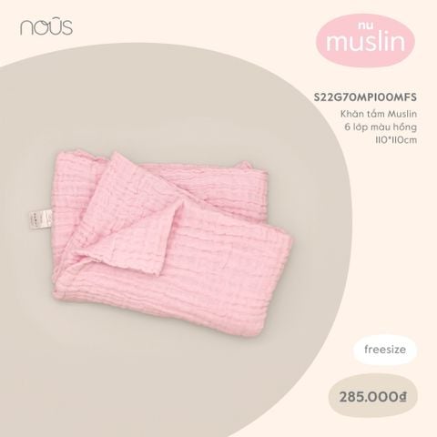  Khăn tắm Muslin 6 lớp màu hồng 110*110cm 