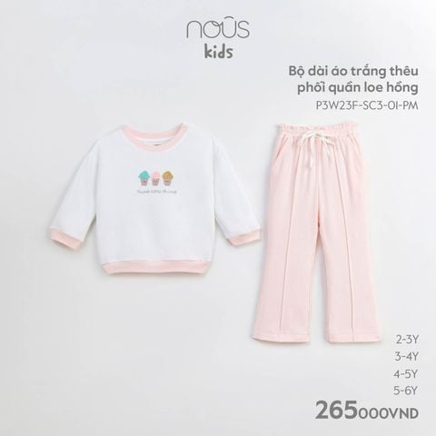  Bộ dài áo trắng thêu phối quần loe hồng 01 