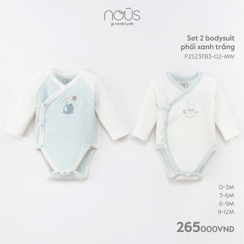  Set 2 bodysuit phối xanh trắng 
