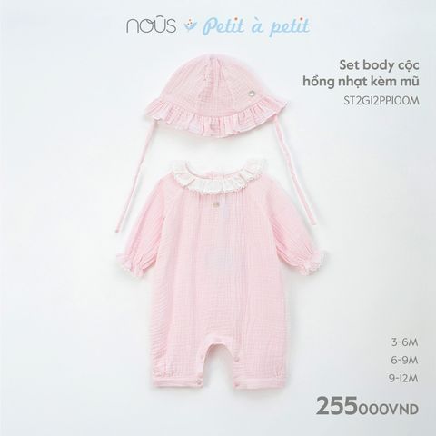  Set body cộc hồng nhạt kèm mũ 