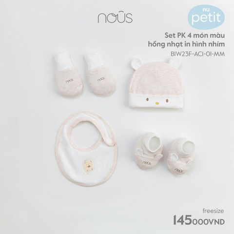  Set PK 4 món màu hồng nhạt in hình nhím 