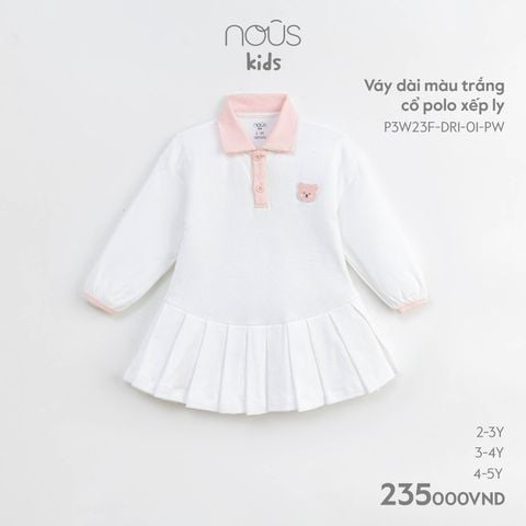  Váy dài màu trắng cổ polo xếp ly 