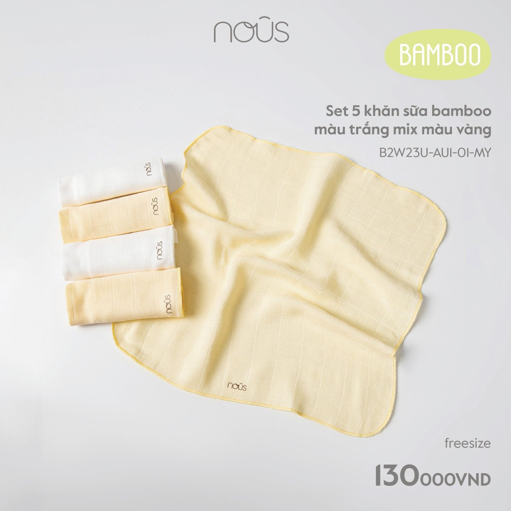  Set 5 khăn sữa bamboo màu trắng mix màu vàng 