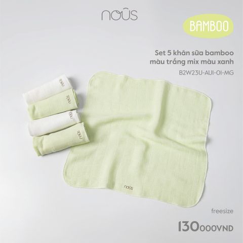  Set 5 khăn sữa bamboo màu trắng mix màu xanh 