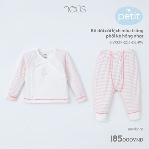  Bộ dài cài lệch màu trắng phối kẻ hồng nhạt THỎ 23F 