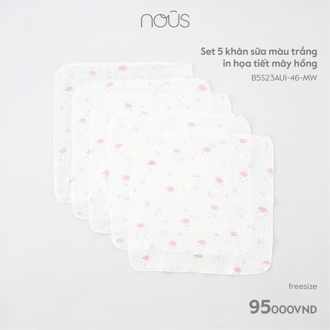  Set 5 khăn sữa màu trắng in họa tiết mây hồng 