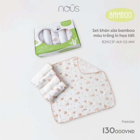  Set khăn sữa bamboo màu trắng in họa tiết 