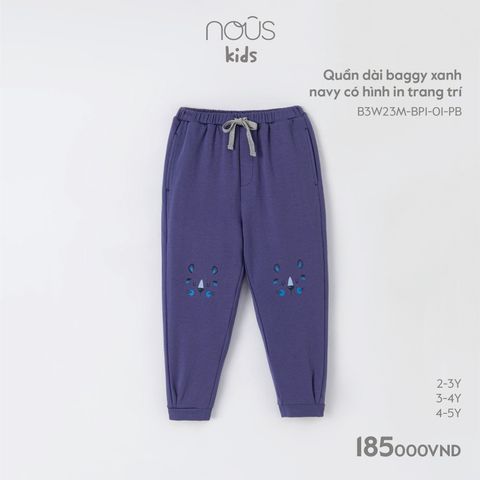  Quần dài baggy xanh navy có hình in trang trí 