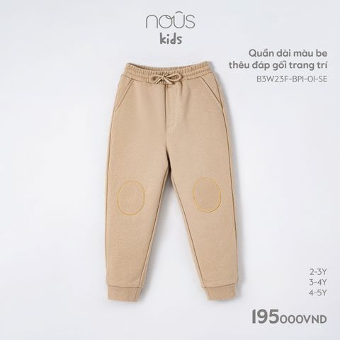  Quần dài màu be thêu đáp gối trang trí 