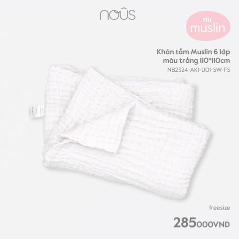  Khăn tắm Muslin 6 lớp màu trắng 110*110cm 