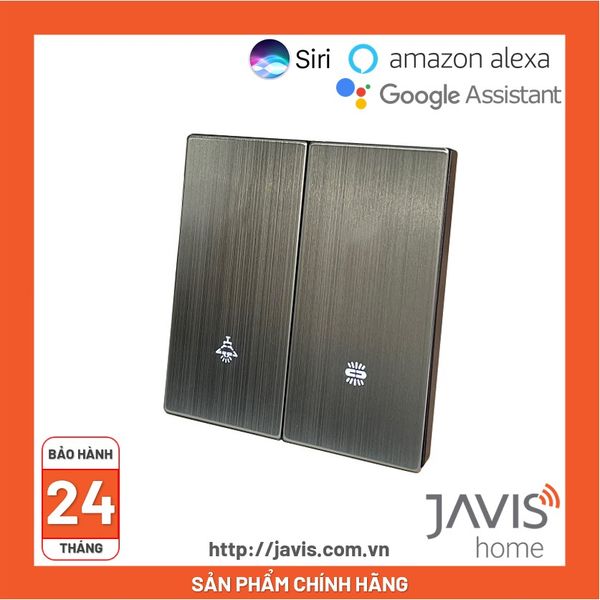 Công tắc Zigbee JAVIS 2 nút bấm cơ vuông mặt phủ nhôm Luxury cao cấp
