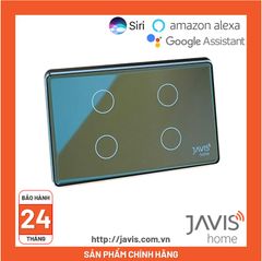 Công tắc Zigbee JAVIS 4 nút chữ nhật xám hạt dẻ mặt gương cao cấp