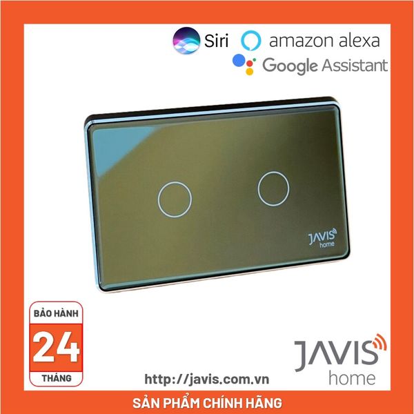Công tắc Zigbee JAVIS 2 nút chữ nhật xám hạt dẻ mặt gương cao cấp