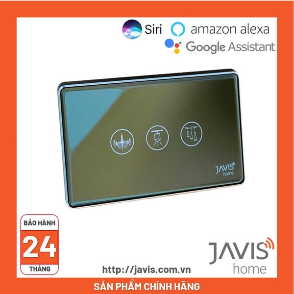 Công tắc Zigbee JAVIS 3 nút chữ nhật xám hạt dẻ mặt gương cao cấp