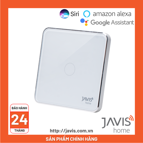 Công tắc Wifi JAVIS 1 nút vuông trắng viền bạc