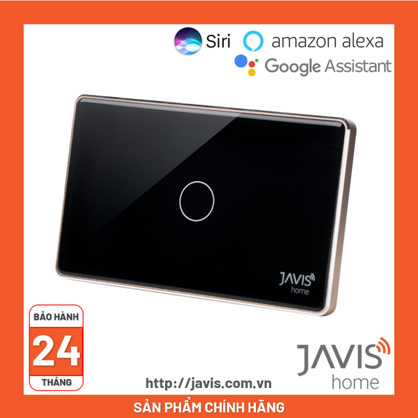 Công tắc Wifi JAVIS 1 nút chữ nhật đen viền vàng