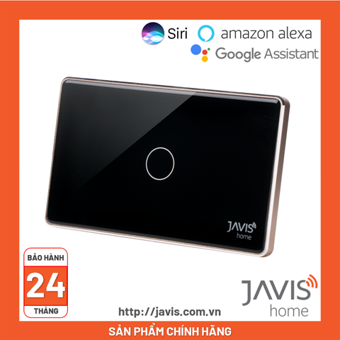 Công tắc Wifi JAVIS 1 nút chữ nhật đen viền vàng