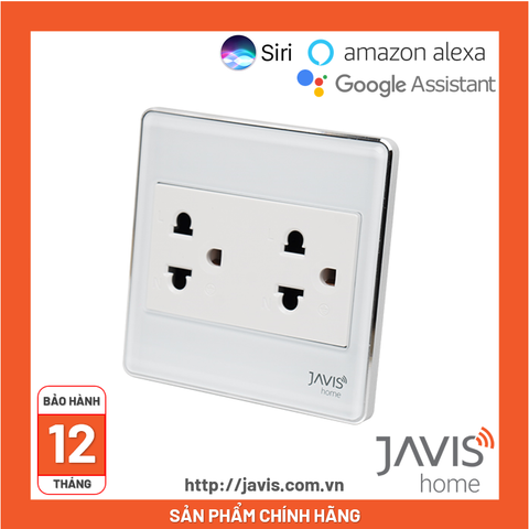 Ổ cắm âm tường JAVIS mặt kính vuông trắng viền bạc
