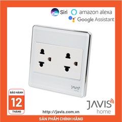 Ổ cắm âm tường JAVIS mặt kính vuông trắng viền bạc