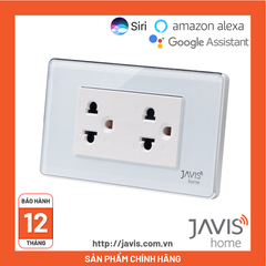 Ổ cắm âm tường JAVIS mặt kính chữ nhật trắng viền bạc
