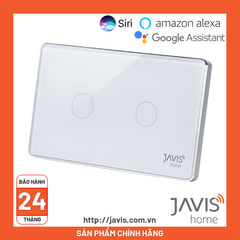 Công tắc Wifi JAVIS 2 nút chữ nhật trắng viền bạc